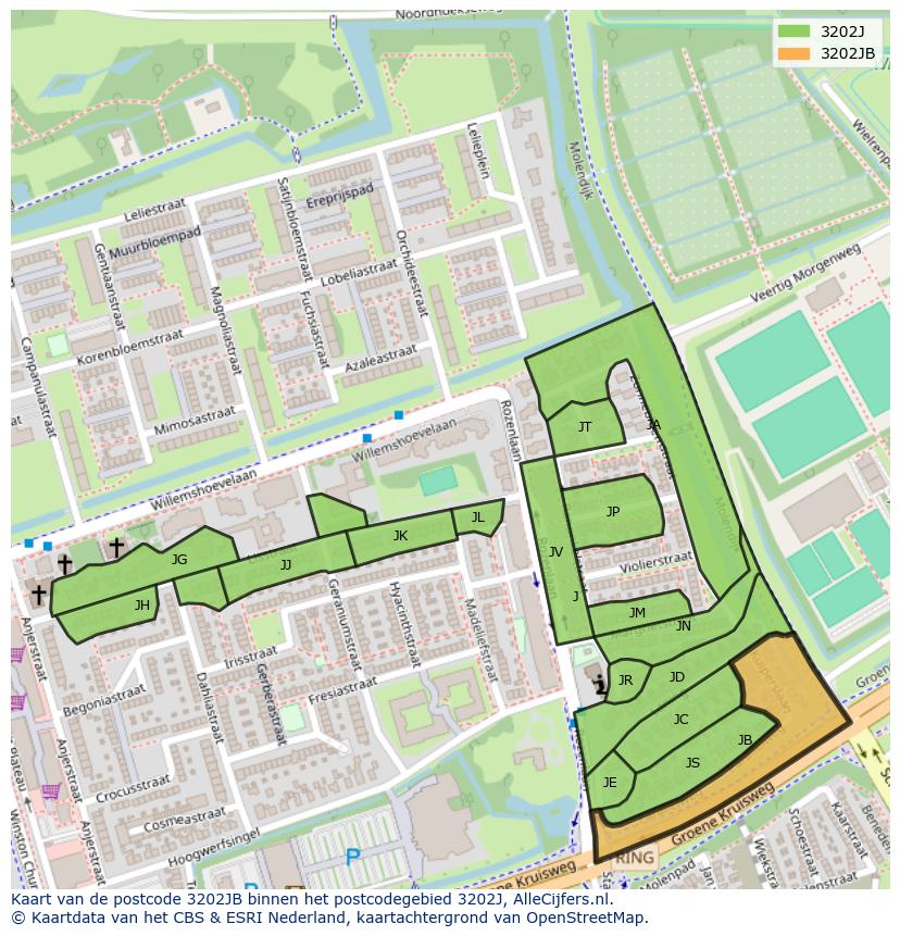 Afbeelding van het postcodegebied 3202 JB op de kaart.