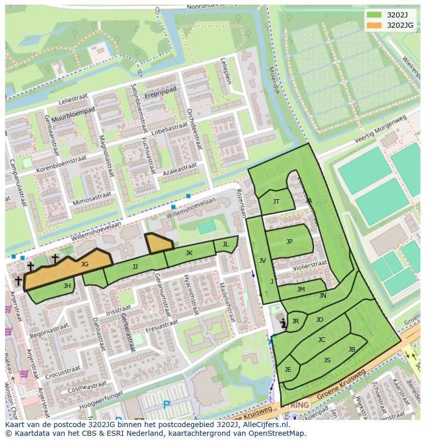 Afbeelding van het postcodegebied 3202 JG op de kaart.