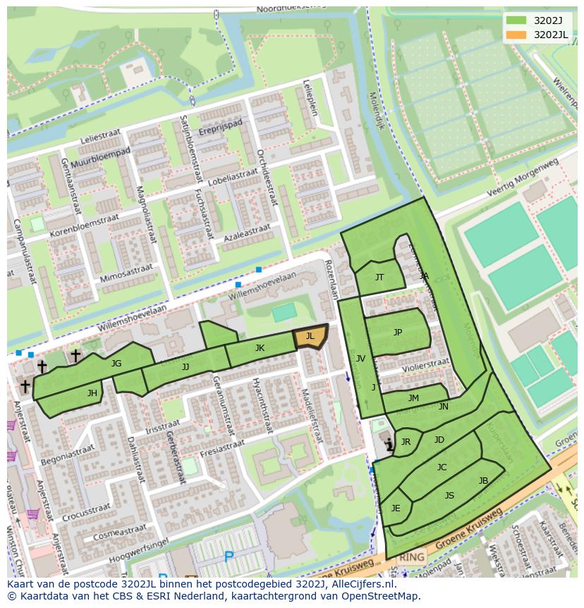 Afbeelding van het postcodegebied 3202 JL op de kaart.