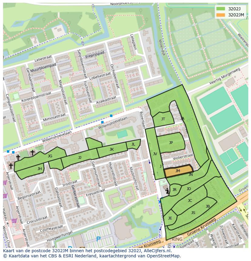 Afbeelding van het postcodegebied 3202 JM op de kaart.
