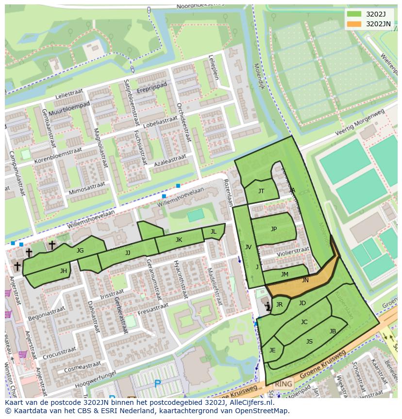 Afbeelding van het postcodegebied 3202 JN op de kaart.