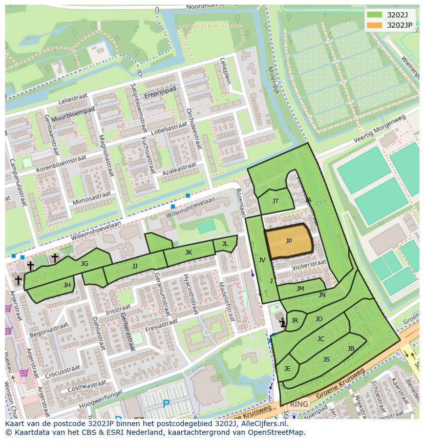 Afbeelding van het postcodegebied 3202 JP op de kaart.