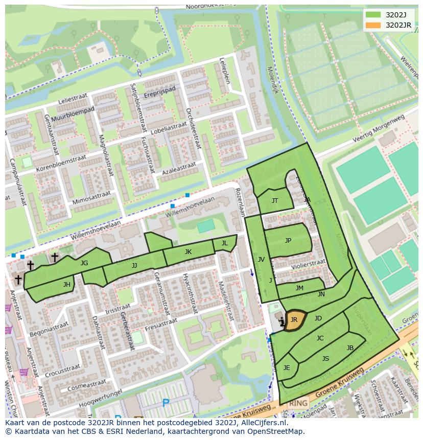 Afbeelding van het postcodegebied 3202 JR op de kaart.