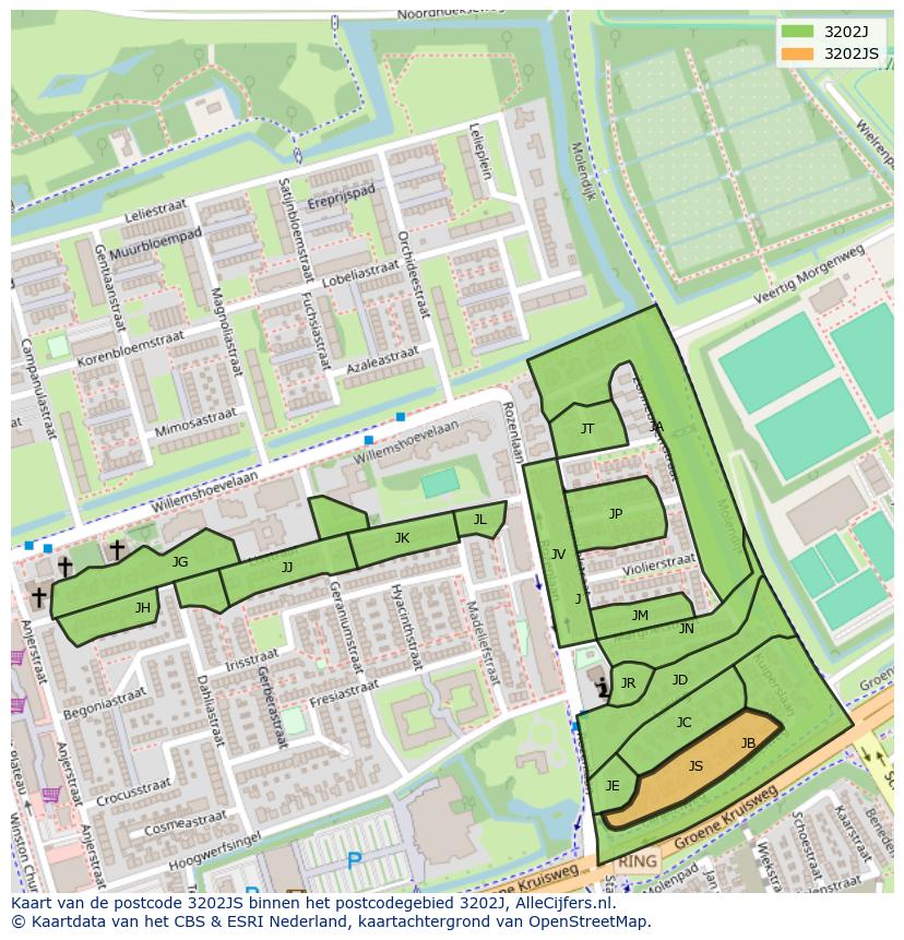 Afbeelding van het postcodegebied 3202 JS op de kaart.
