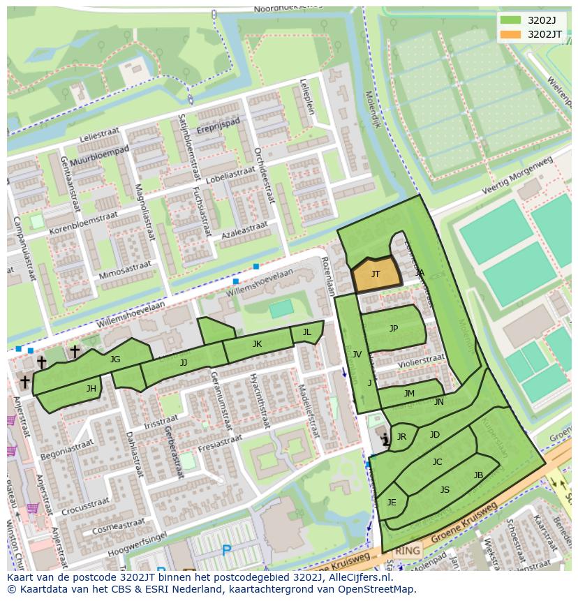 Afbeelding van het postcodegebied 3202 JT op de kaart.