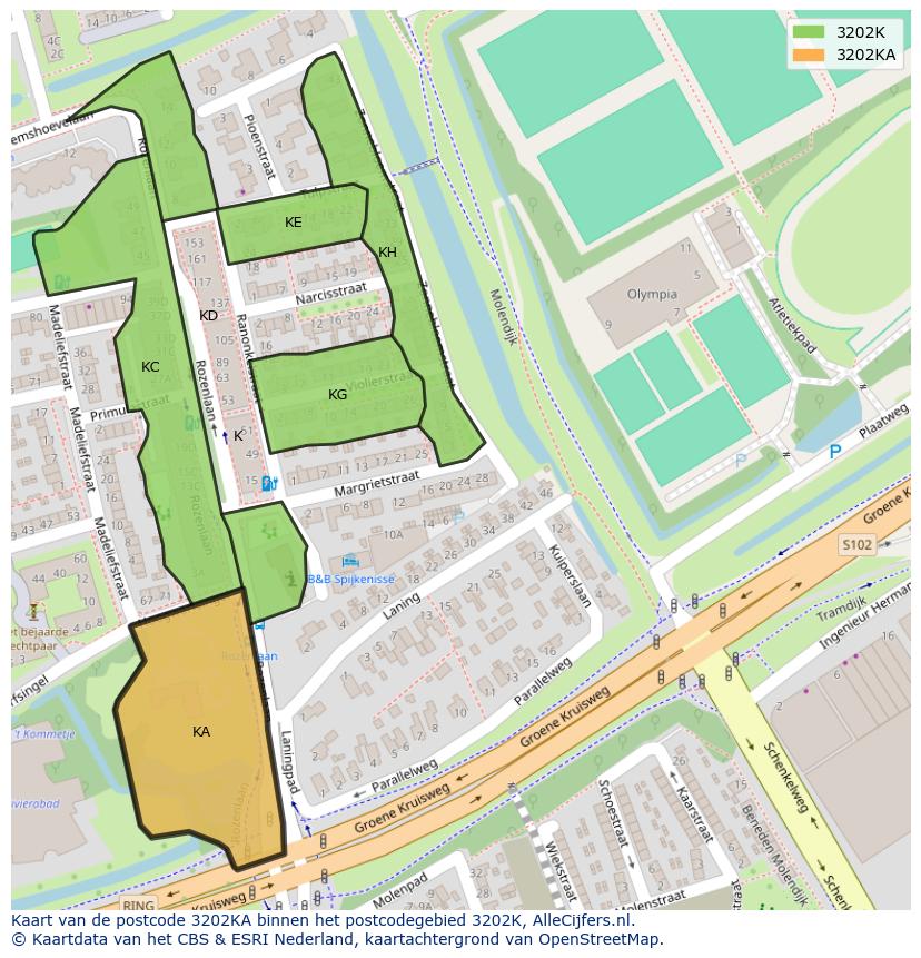 Afbeelding van het postcodegebied 3202 KA op de kaart.
