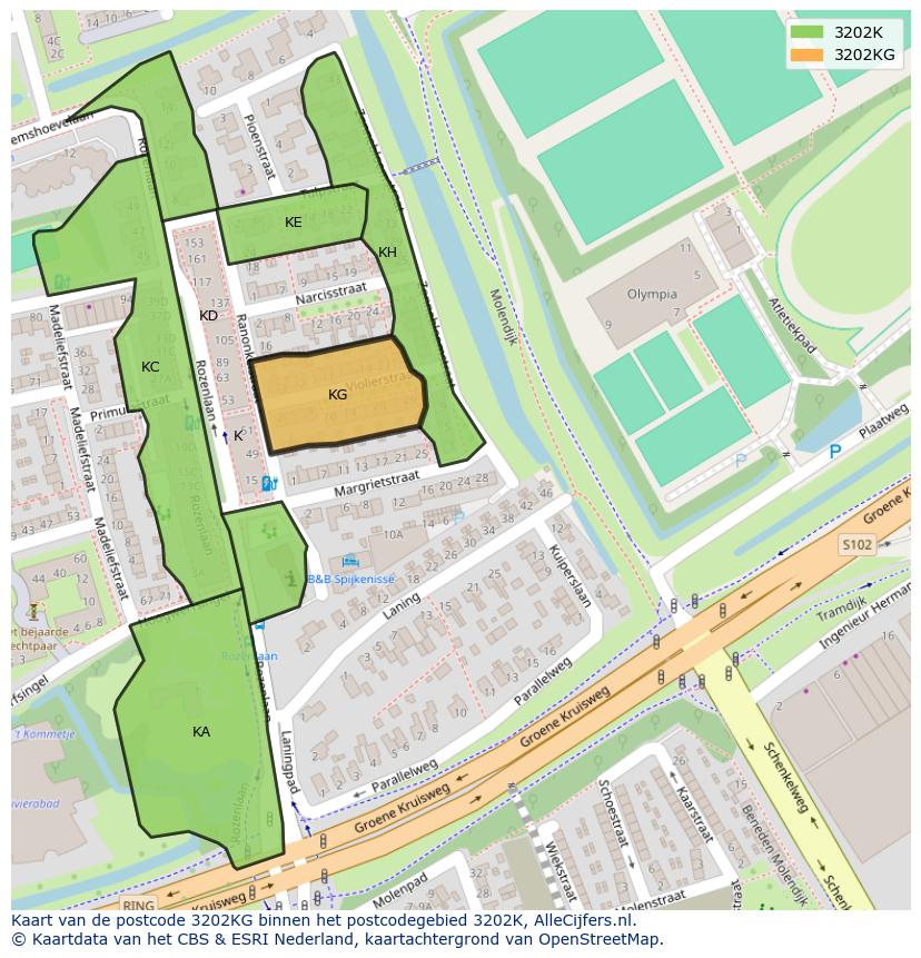 Afbeelding van het postcodegebied 3202 KG op de kaart.