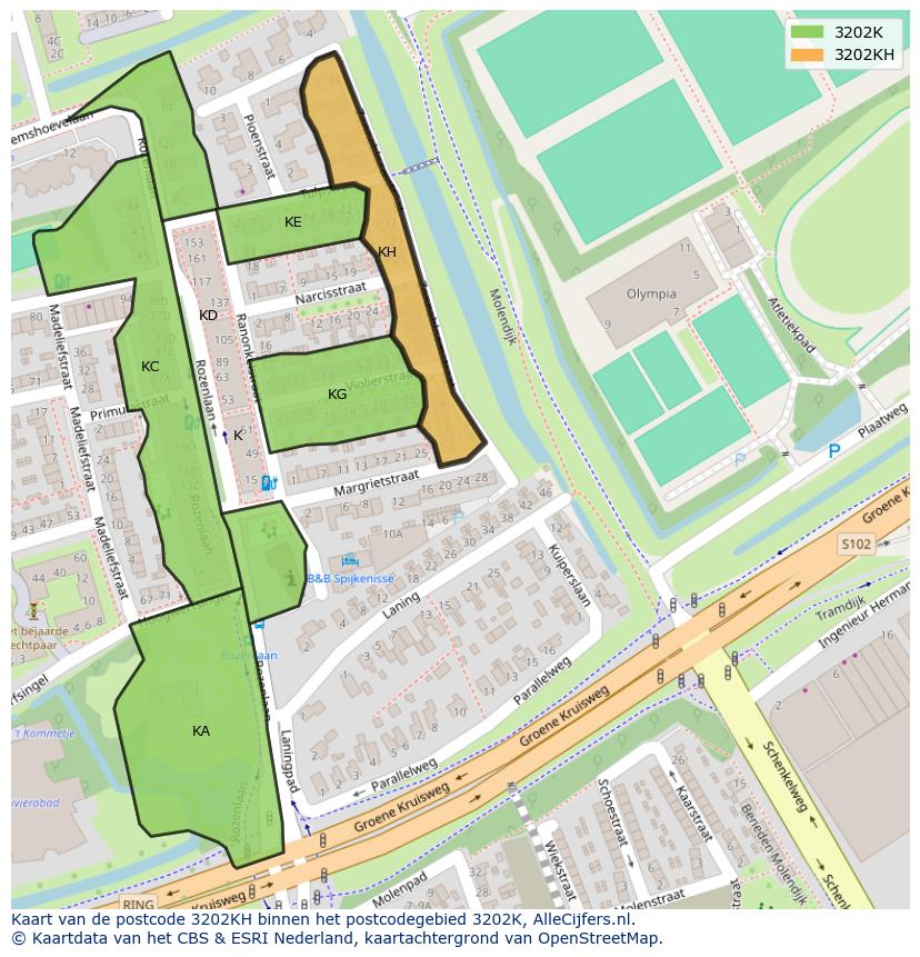 Afbeelding van het postcodegebied 3202 KH op de kaart.