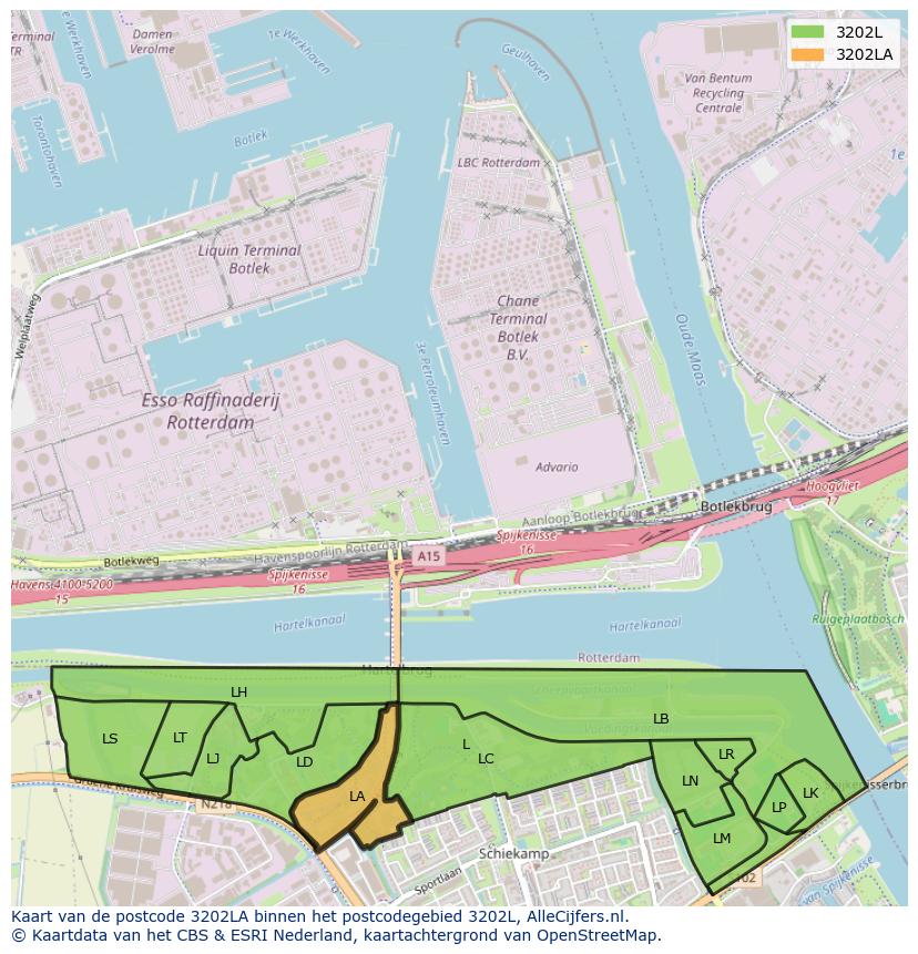 Afbeelding van het postcodegebied 3202 LA op de kaart.