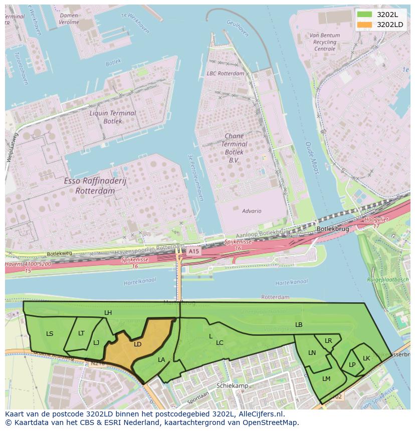 Afbeelding van het postcodegebied 3202 LD op de kaart.