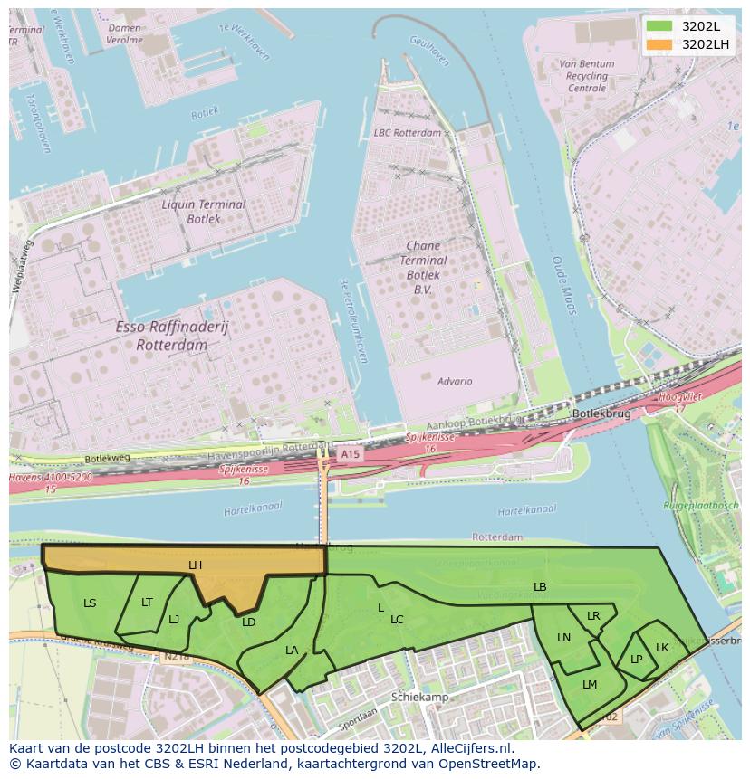 Afbeelding van het postcodegebied 3202 LH op de kaart.