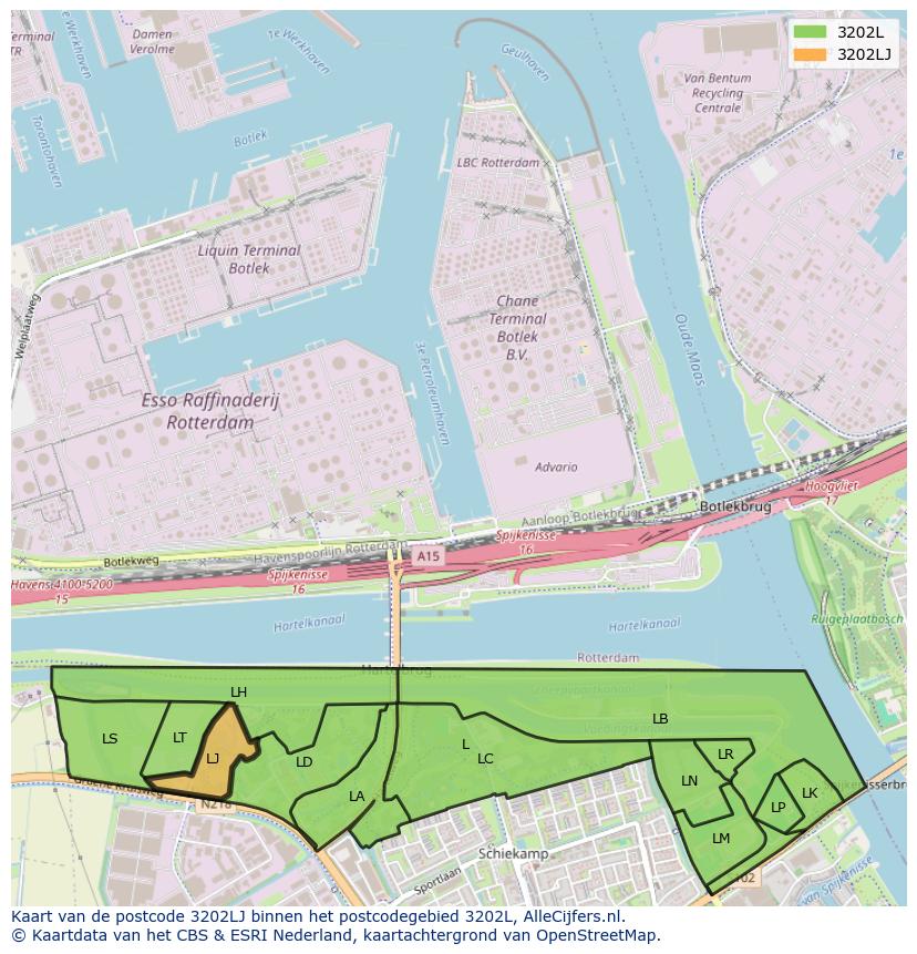 Afbeelding van het postcodegebied 3202 LJ op de kaart.
