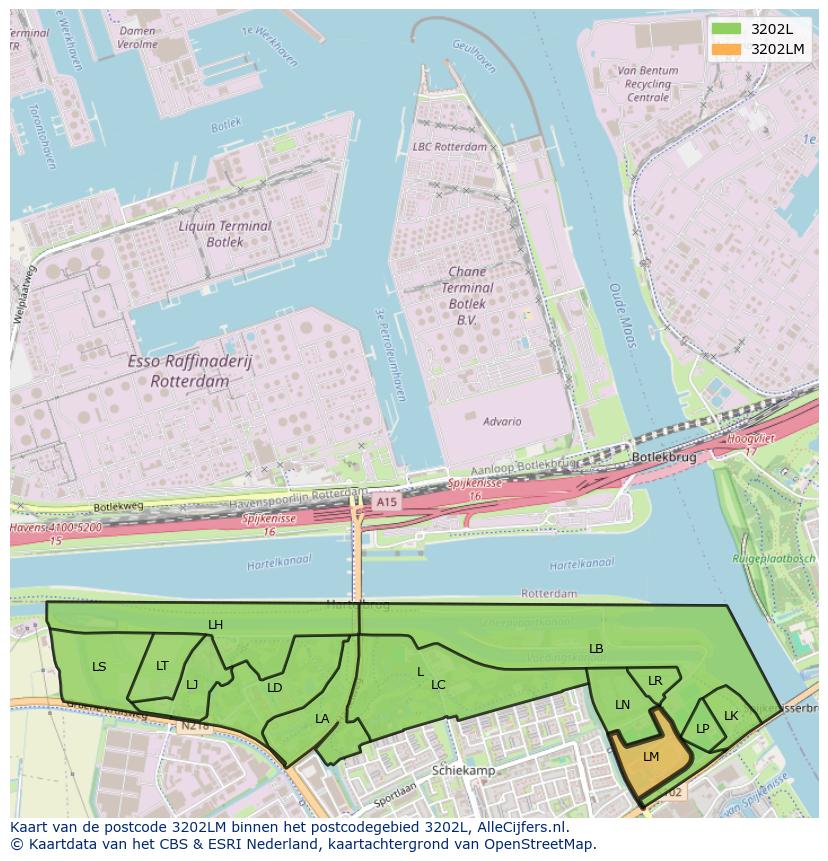 Afbeelding van het postcodegebied 3202 LM op de kaart.