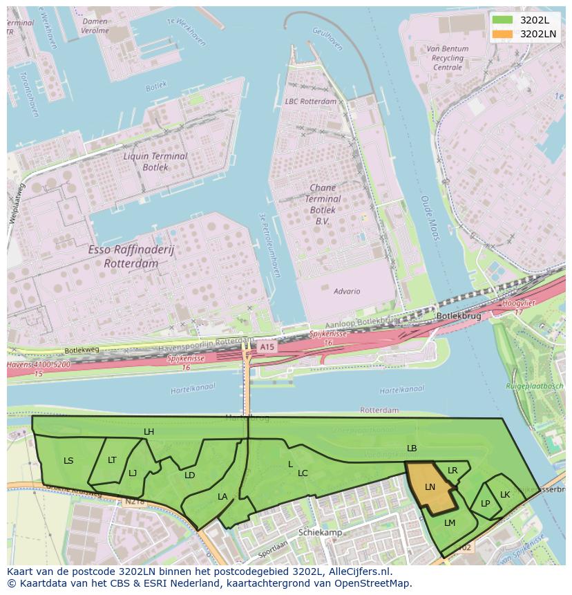 Afbeelding van het postcodegebied 3202 LN op de kaart.