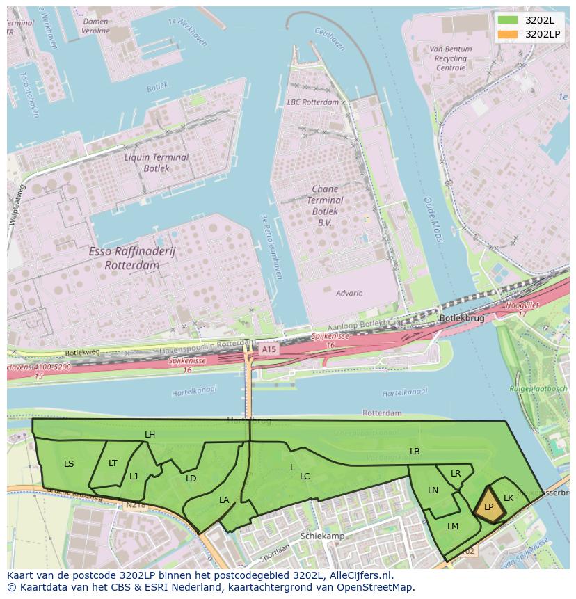 Afbeelding van het postcodegebied 3202 LP op de kaart.