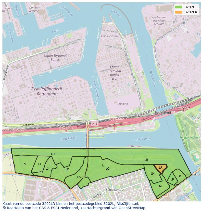 Afbeelding van het postcodegebied 3202 LR op de kaart.