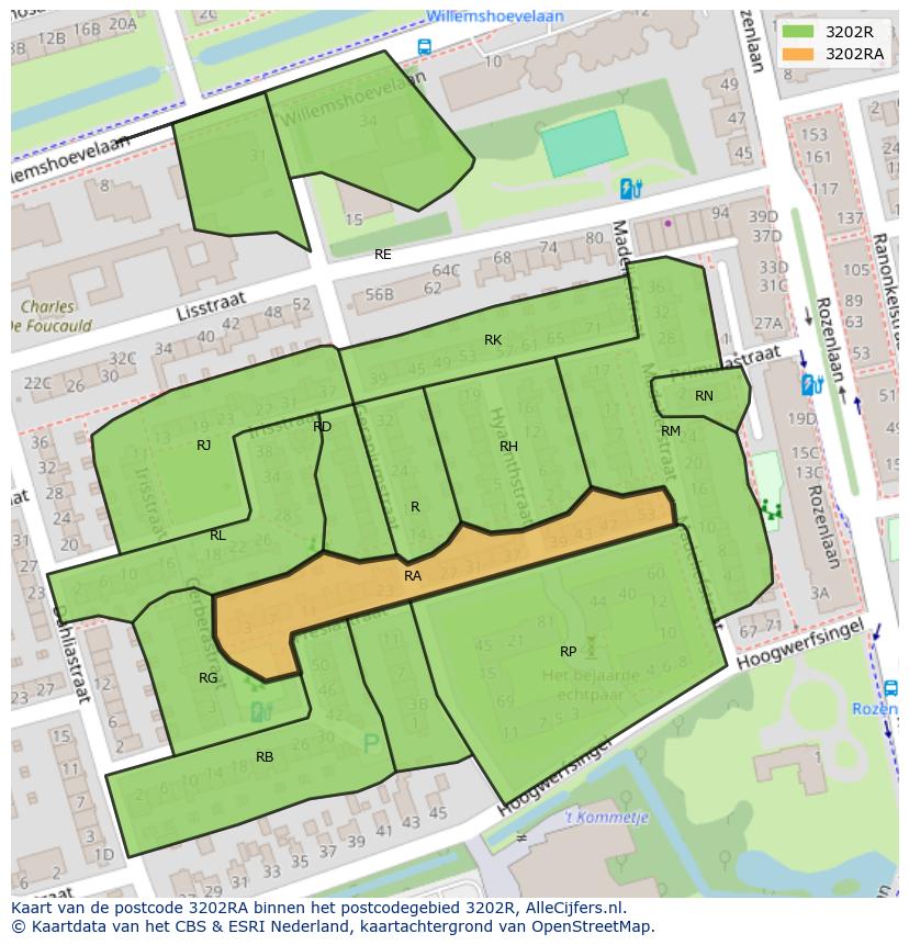 Afbeelding van het postcodegebied 3202 RA op de kaart.