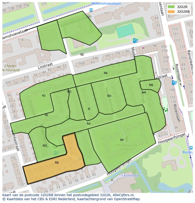 Afbeelding van het postcodegebied 3202 RB op de kaart.