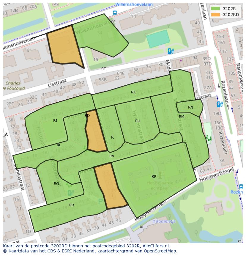 Afbeelding van het postcodegebied 3202 RD op de kaart.