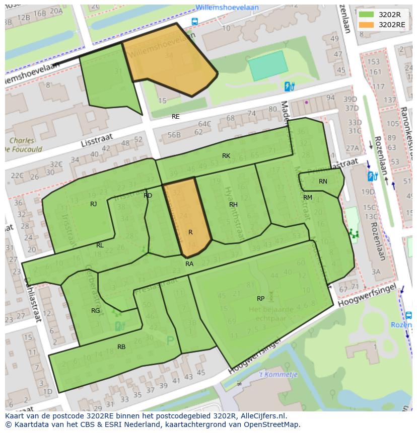 Afbeelding van het postcodegebied 3202 RE op de kaart.