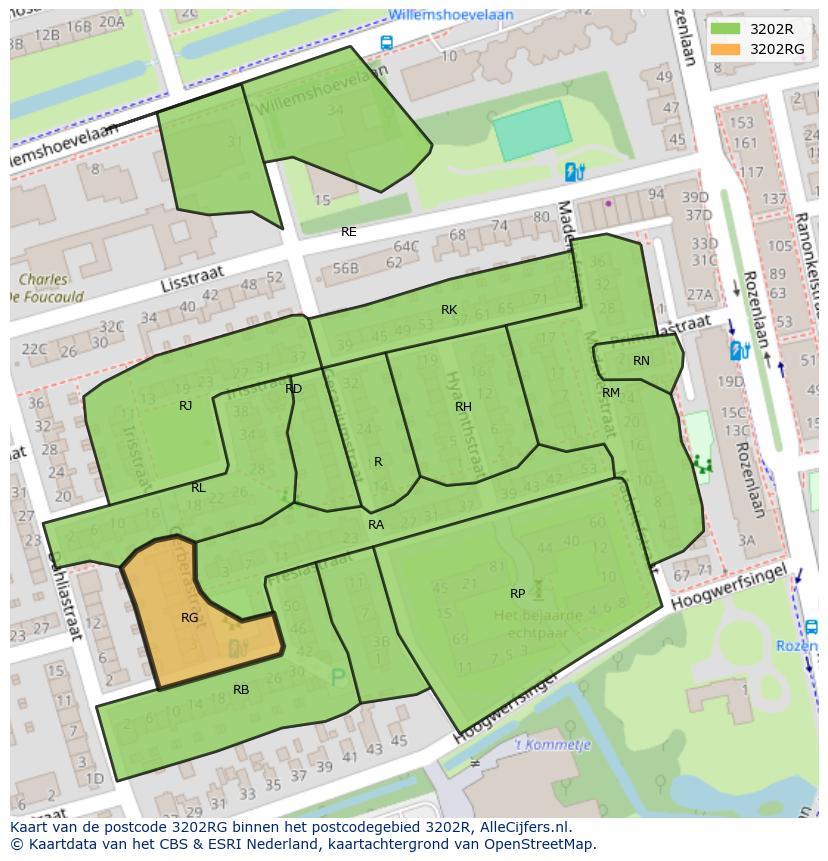 Afbeelding van het postcodegebied 3202 RG op de kaart.