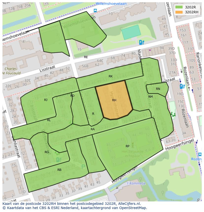 Afbeelding van het postcodegebied 3202 RH op de kaart.
