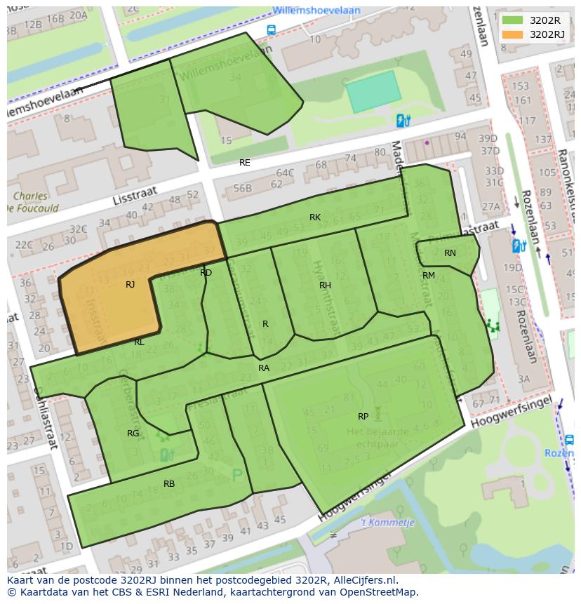 Afbeelding van het postcodegebied 3202 RJ op de kaart.