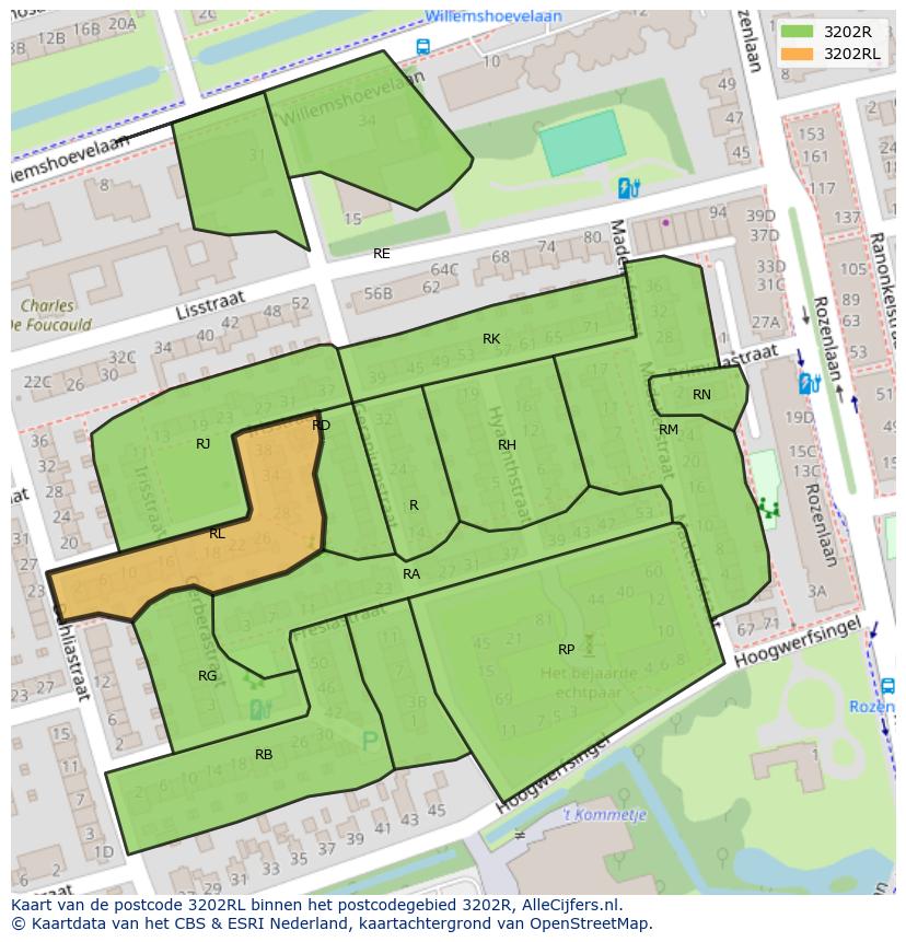 Afbeelding van het postcodegebied 3202 RL op de kaart.