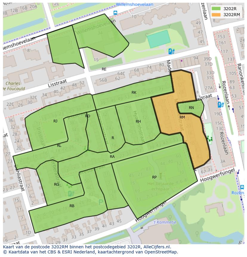 Afbeelding van het postcodegebied 3202 RM op de kaart.