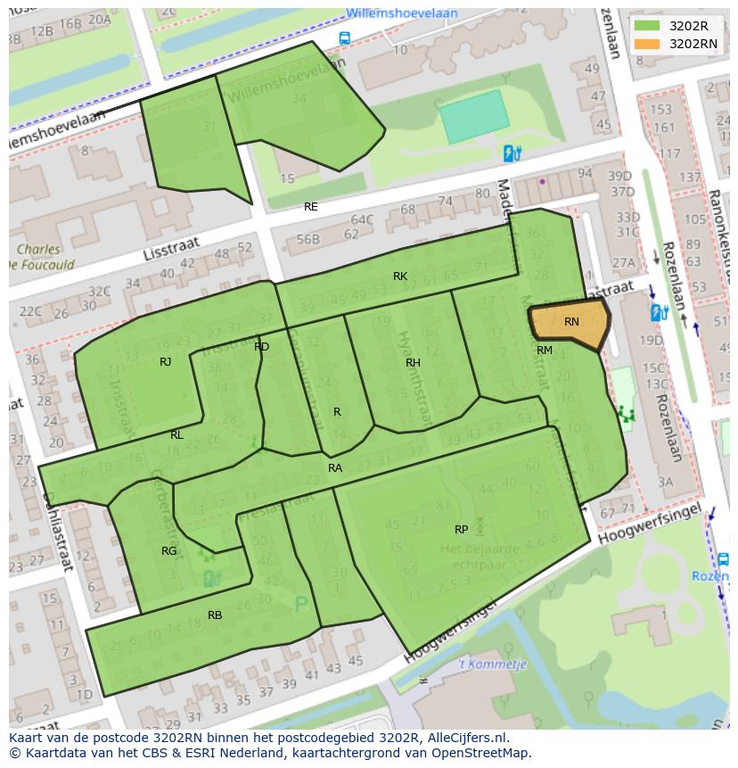 Afbeelding van het postcodegebied 3202 RN op de kaart.
