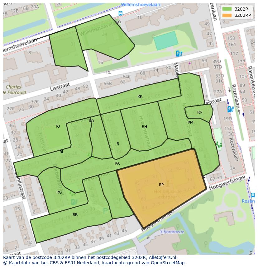Afbeelding van het postcodegebied 3202 RP op de kaart.