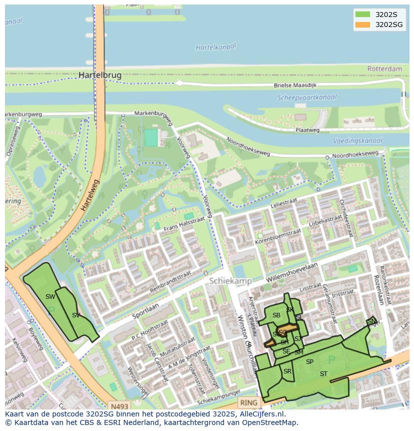 Afbeelding van het postcodegebied 3202 SG op de kaart.