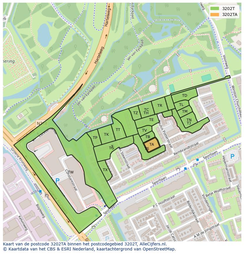 Afbeelding van het postcodegebied 3202 TA op de kaart.
