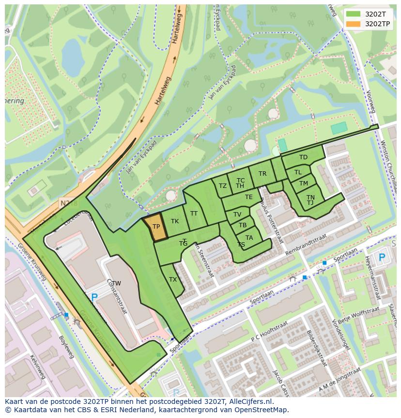 Afbeelding van het postcodegebied 3202 TP op de kaart.