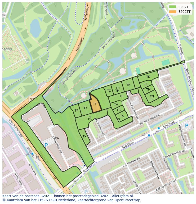 Afbeelding van het postcodegebied 3202 TT op de kaart.