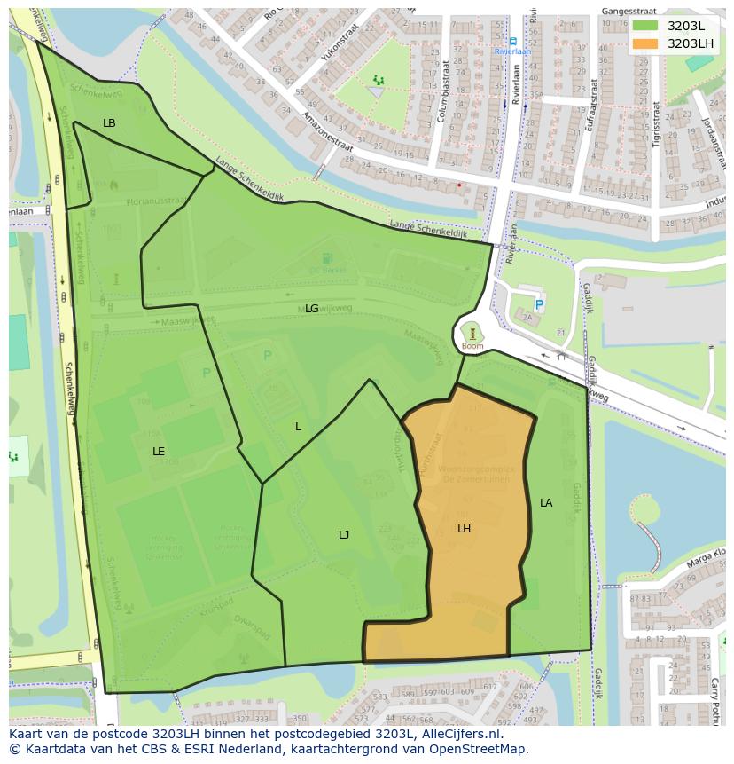 Afbeelding van het postcodegebied 3203 LH op de kaart.