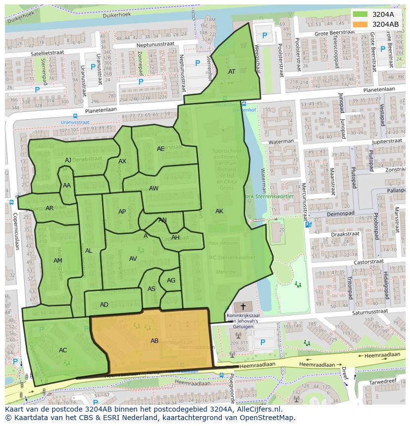 Afbeelding van het postcodegebied 3204 AB op de kaart.