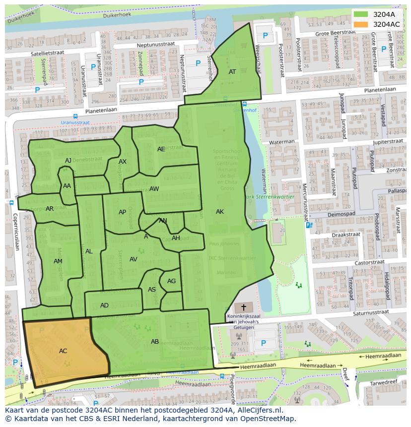 Afbeelding van het postcodegebied 3204 AC op de kaart.