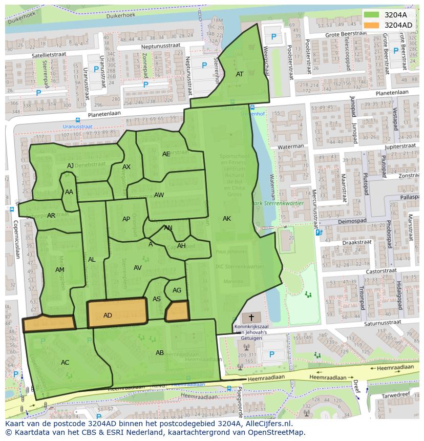 Afbeelding van het postcodegebied 3204 AD op de kaart.