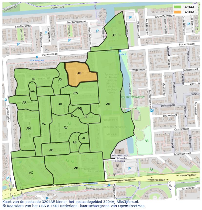 Afbeelding van het postcodegebied 3204 AE op de kaart.
