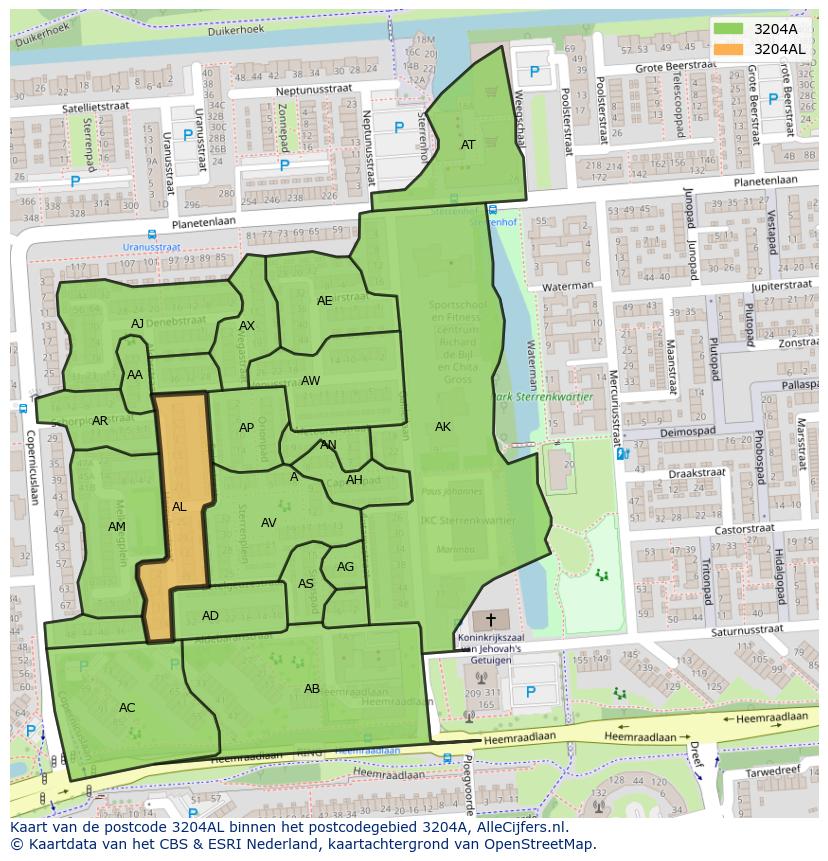 Afbeelding van het postcodegebied 3204 AL op de kaart.