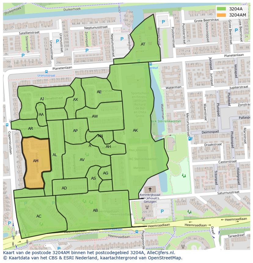 Afbeelding van het postcodegebied 3204 AM op de kaart.