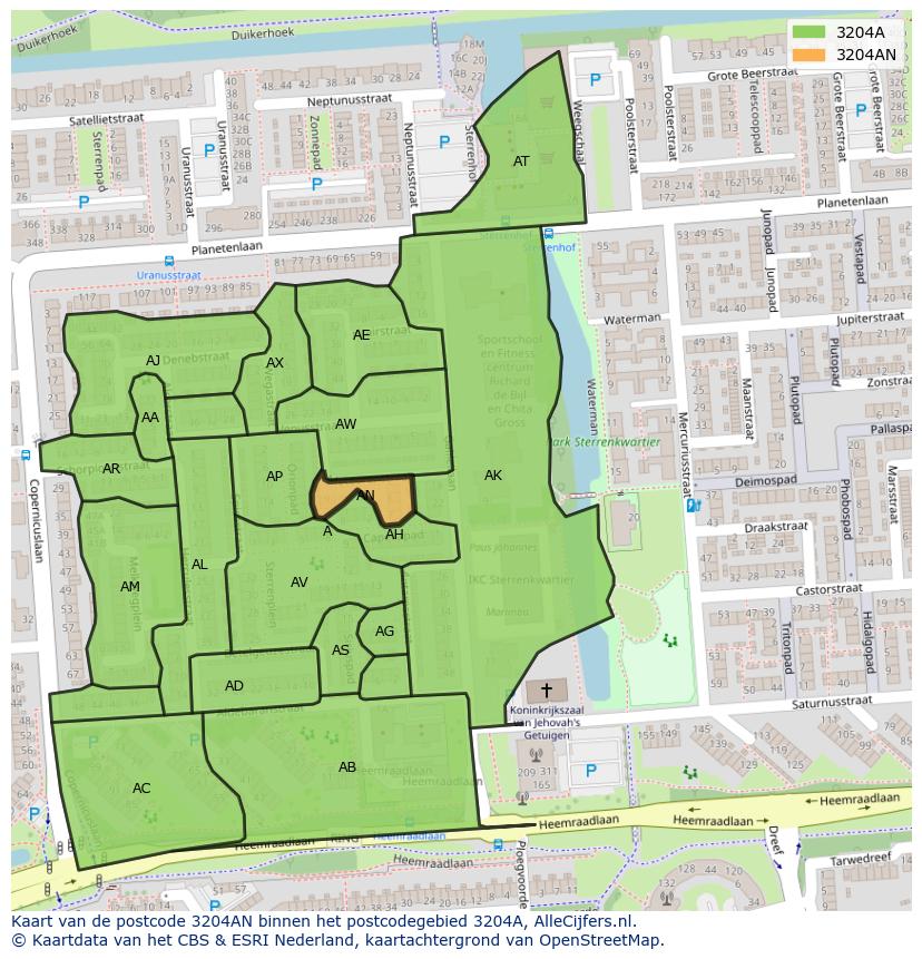 Afbeelding van het postcodegebied 3204 AN op de kaart.