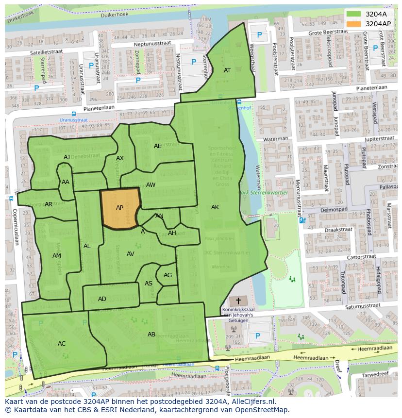 Afbeelding van het postcodegebied 3204 AP op de kaart.