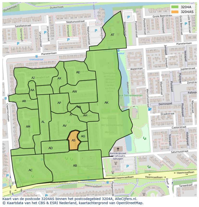 Afbeelding van het postcodegebied 3204 AS op de kaart.