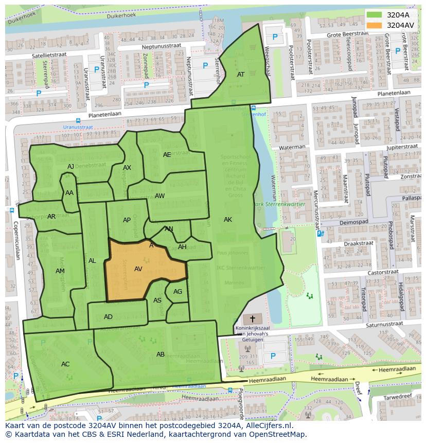 Afbeelding van het postcodegebied 3204 AV op de kaart.