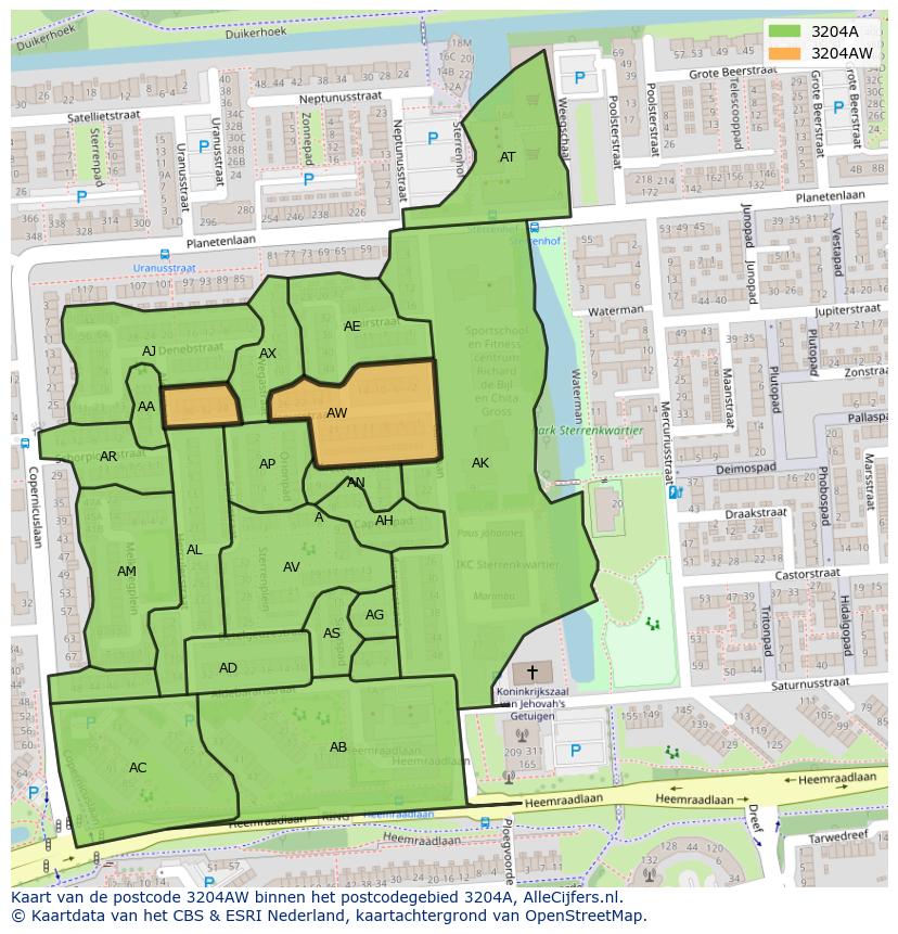 Afbeelding van het postcodegebied 3204 AW op de kaart.