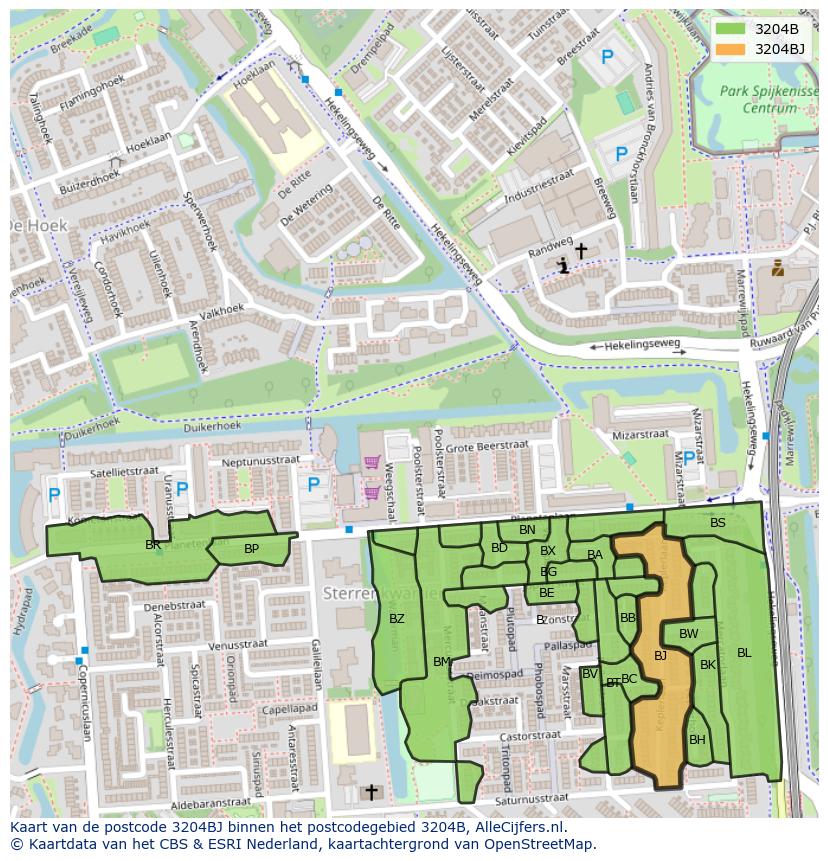 Afbeelding van het postcodegebied 3204 BJ op de kaart.
