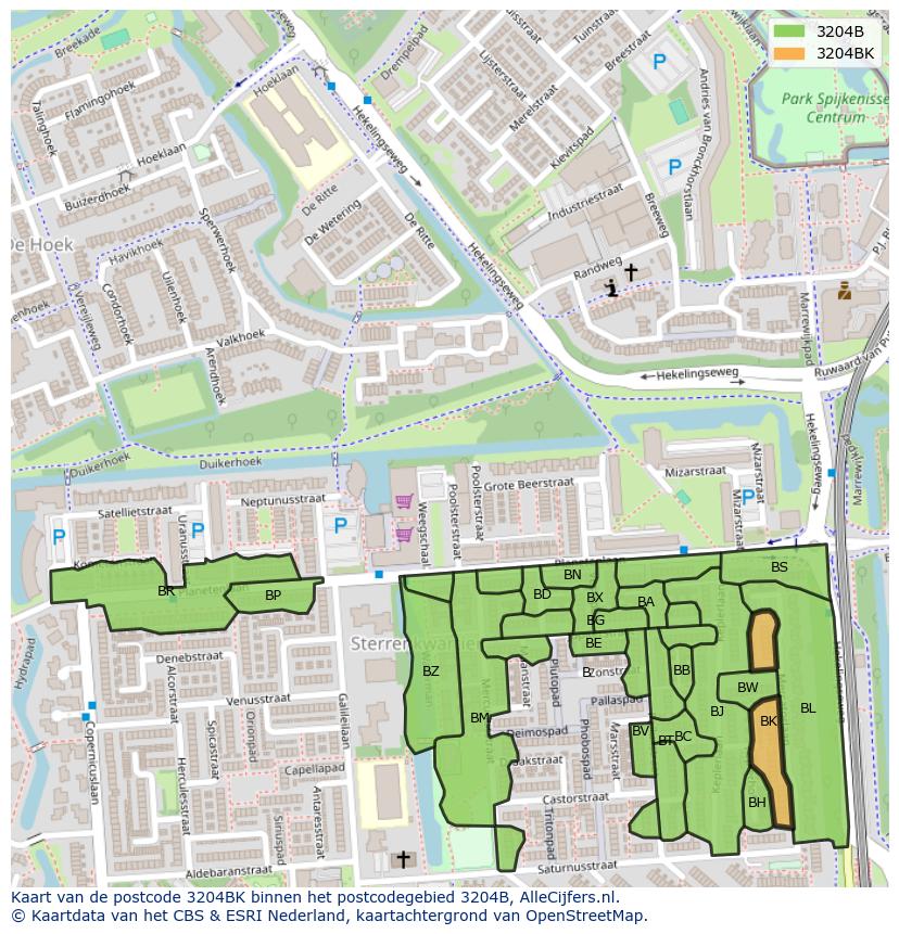 Afbeelding van het postcodegebied 3204 BK op de kaart.