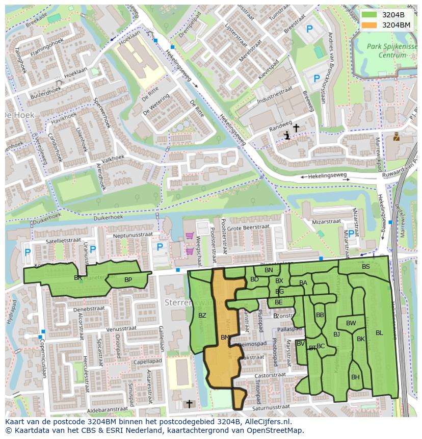 Afbeelding van het postcodegebied 3204 BM op de kaart.